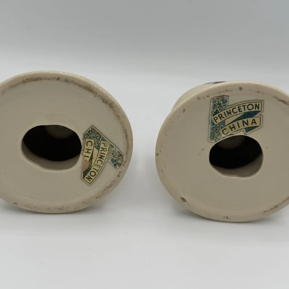 Set of 2 Vintage Princeton China Cream Floral Gold‎ Taper Candle Holders